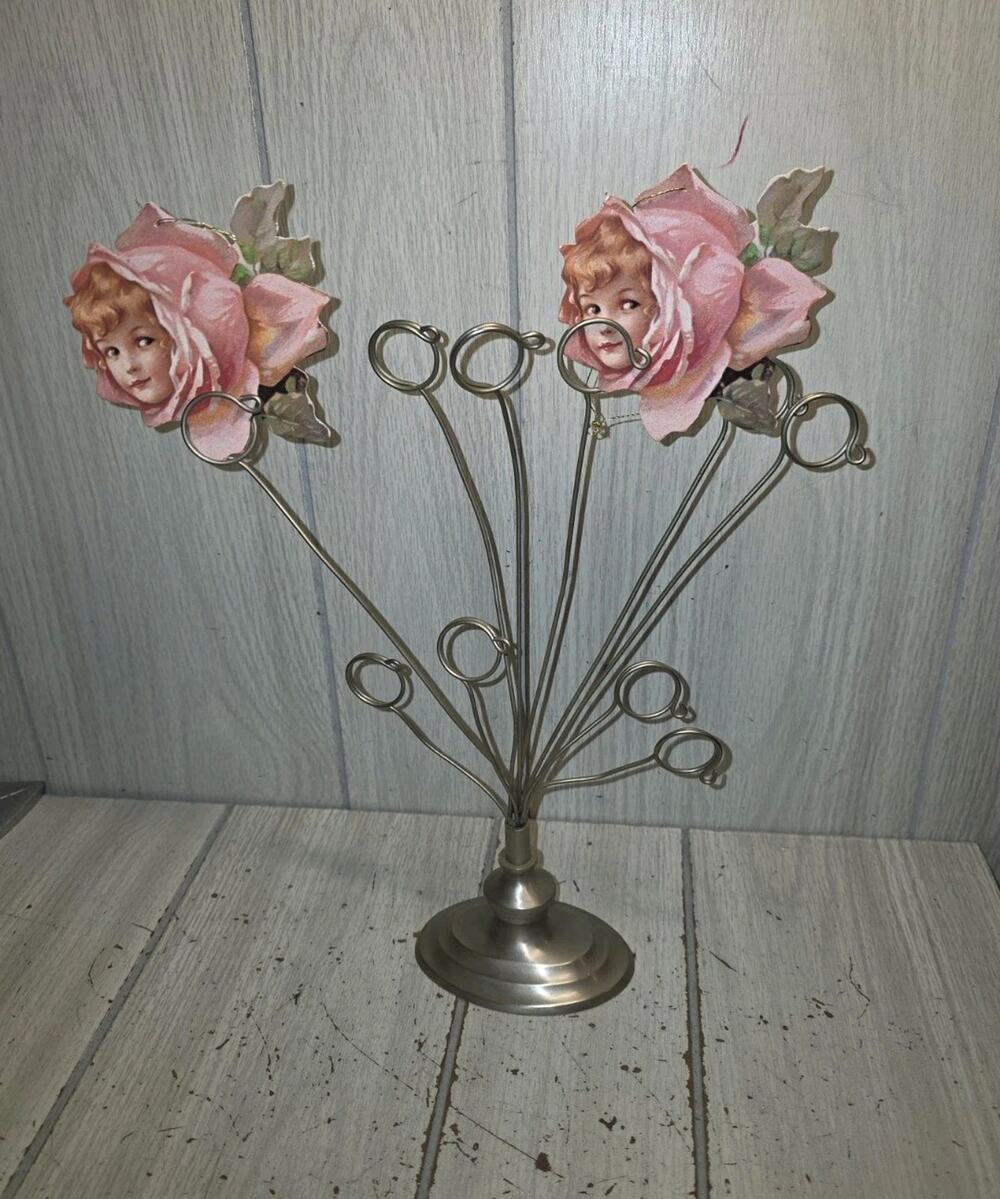Metal Silver Tone Wire 10 Photo Post Card Holder Display Stand Twos Company Vtg